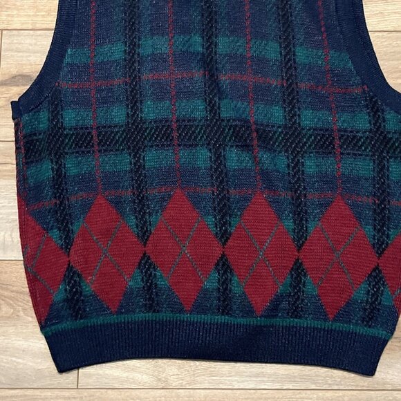 VTG Jantzen Knit Cardigan Sweater Vest Plaid SZ XL Multicolor USA Made Grandpa - Picture 10 of 10